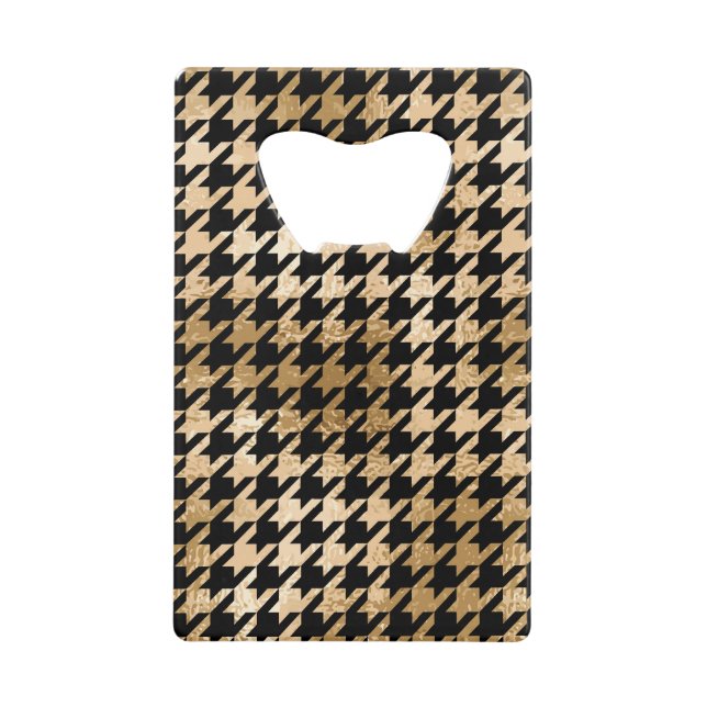 Metallic gold hounds tooth, fashion pattern. credit card bottle opener (Front)