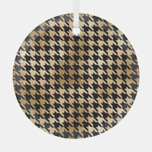 Metallic gold hounds tooth, fashion pattern. glass ornament