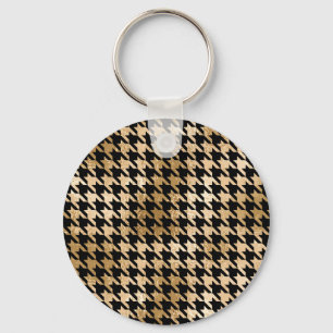 Metallic gold hounds tooth, fashion pattern. keychain