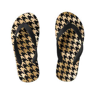 Metallic gold hounds tooth, fashion pattern. kid's flip flops