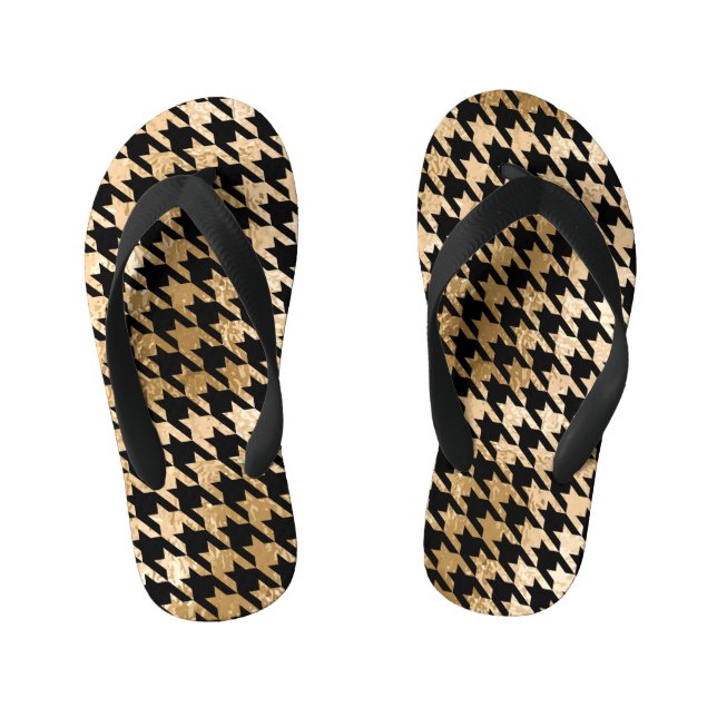 Metallic gold hounds tooth, fashion pattern. kid's flip flops (Footbed)