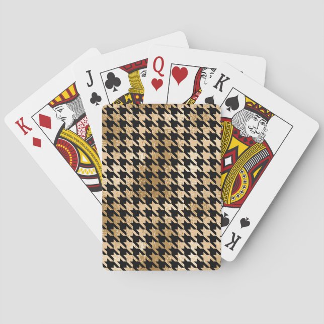 Metallic gold hounds tooth, fashion pattern. playing cards (Back)