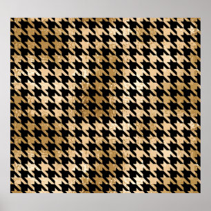 Metallic gold hounds tooth, fashion pattern. poster