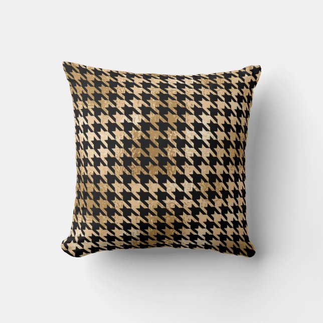 Metallic gold hounds tooth, fashion pattern. throw pillow (Front)