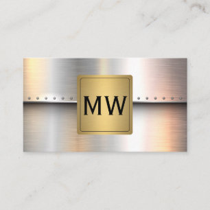Metallic Gold Label Monogram Rivets Industrial Business Card