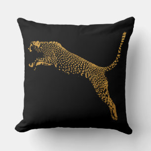 Metallic Gold Leaping Cheetah Throw Pillow