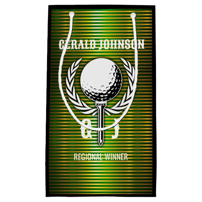 Metallic Gold Lines Golf Monogram Design Small Gift Bag (Front)