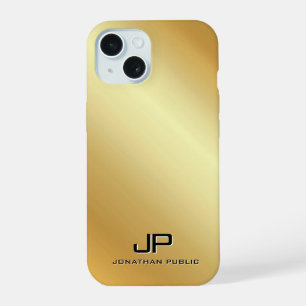 Metallic Gold Look Template Monogram Personalized iPhone 15 Case