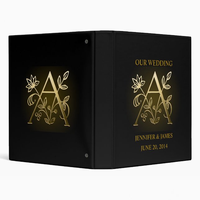 Metallic Gold Monogram A Wedding Planner Binder (Background)