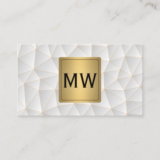 Metallic Gold | Monogram | Geometric Triangles Business Card (Front)