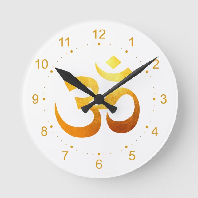 Metallic Gold Om Symbol Round Clock (Front)