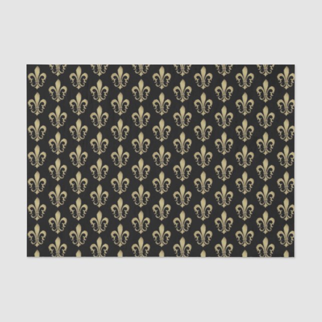 Metallic Gold on Black French Fleur de lis Tissue  Tissue Paper (Front)
