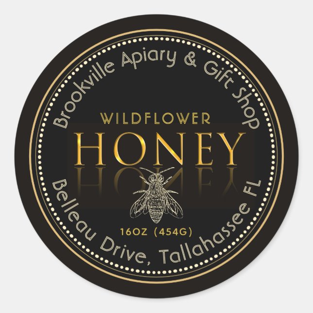 Metallic Gold on Black Honey Label Vintage Bee (Front)