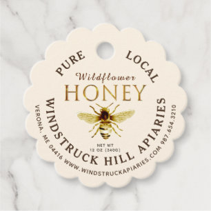 Metallic Gold on Ivory Scalloped Honey with Bee  Favour Tags