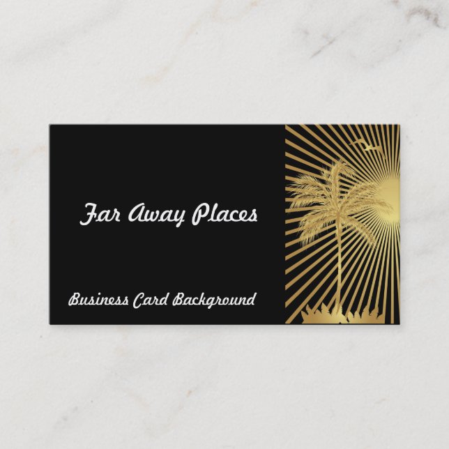Metallic gold palm tree and sun business card (Front)