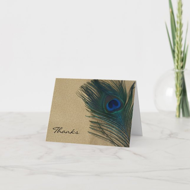 Metallic Gold Peacock Wedding Thank You Cards (Front)