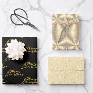 Metallic Gold Platinum Black Christmas Wrapping Paper Sheet