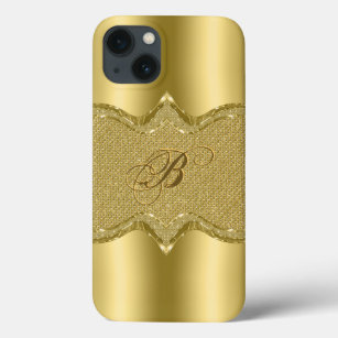 Metallic Gold print With Diamonds Pattern iPhone 13 Case