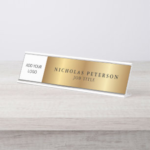 Metallic Gold Professional Executive Company Logo Desk Name Plate