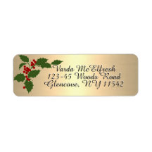 Metallic Gold Script Holly and Berries Holiday    