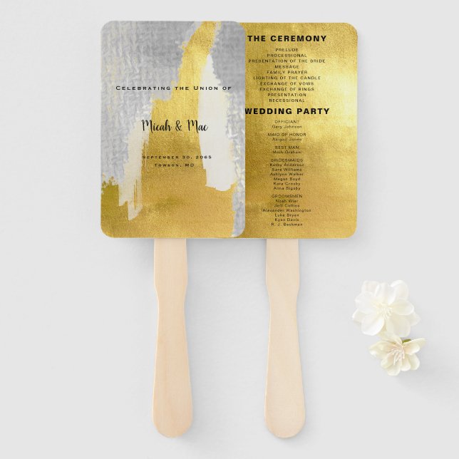 Metallic Gold & Silver Wedding Program Hand Fan (Front and Back)