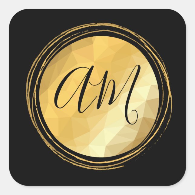 Metallic gold sphere monogram letter square sticker (Front)