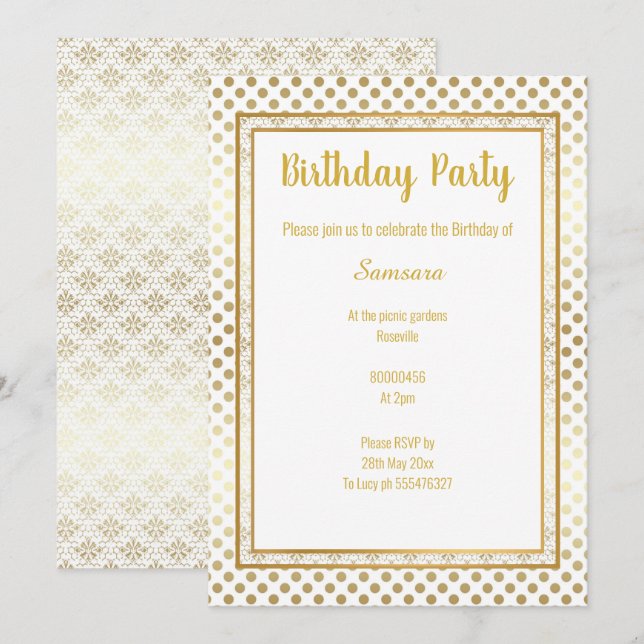 METALLIC GOLD SPOT LAYERED 2 BIRTHDAY INVITATION (Front/Back)