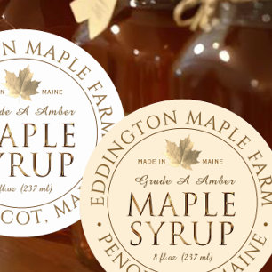 Metallic Gold State Name Maple Syrup with Leaf  Classic Round Sticker