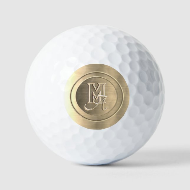Metallic Gold Steel Engraved Monogram Golf Balls (Front)