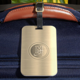 Metallic Gold Steel Engraved Monogram Luggage Tag
