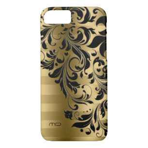 Metallic Gold Stripes Pattern & Black Lace Case-Mate iPhone Case