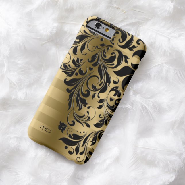 Metallic Gold Stripes Pattern & Black Lace Case-Mate iPhone Case (In Situ)