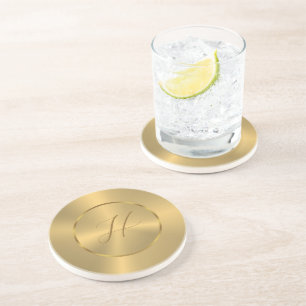 Metallic gold texture custom monogram coaster