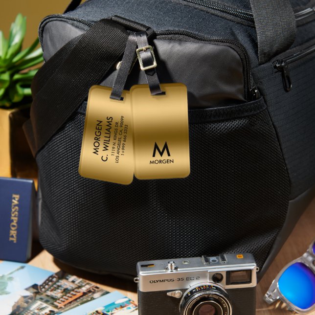 Metallic gold texture monogram luggage tag (Front & Back)