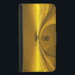 Metallic Gold Tones Print Stainless Steel Look Samsung Galaxy S5 Wallet Case<br><div class="desc">Metallic gold tones print,  shiny stainless steel metal look pattern with custom and optional monogram/name. Simple and elegant. Design is available on other products.</div>