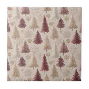 Metallic Gold Trees and Burgundy Christmas Forest Tile