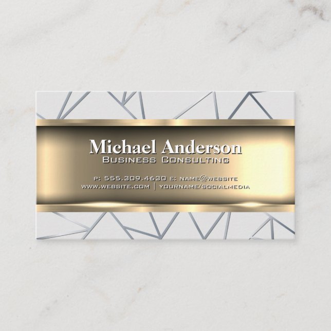 Metallic Gold Trim | Abstract Lines Business Card (Front)