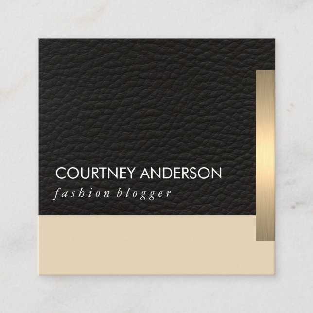 Metallic Gold Trim and Leather Square Business Card (Front)