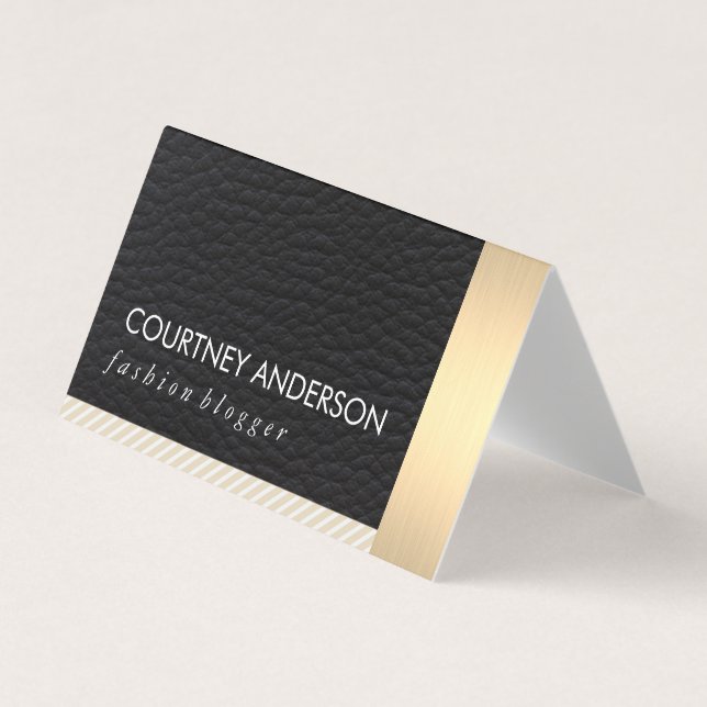 Metallic Gold Trim and Leather with Stripes Business Card (Front)