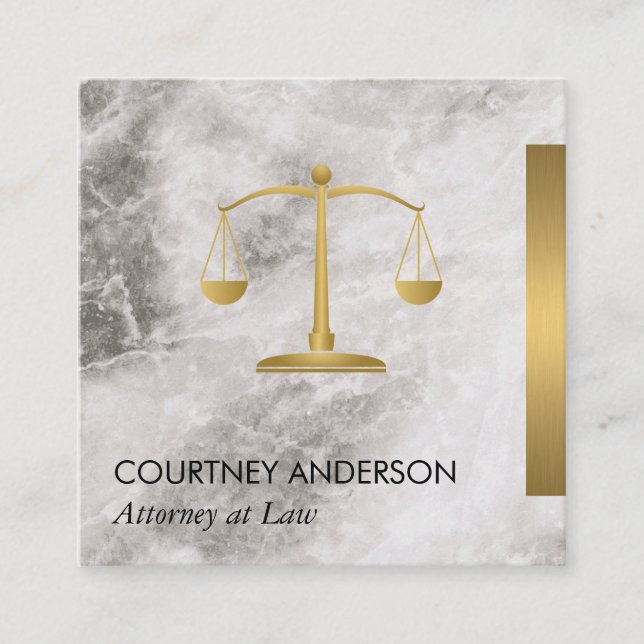 Metallic Gold Trim Marble and Leather Scales Icon Square Business Card (Front)
