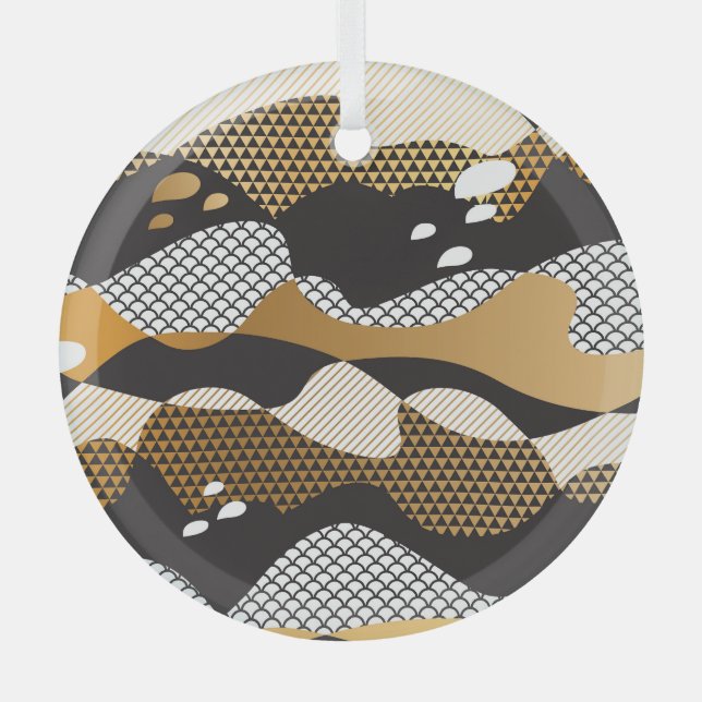 Metallic gold waves: geometric pattern. glass ornament (Front)