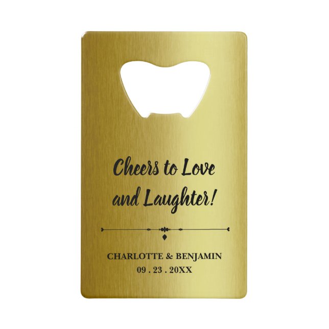 Metallic Gold  Wedding Favours Credit Card Bottle Opener (Front)