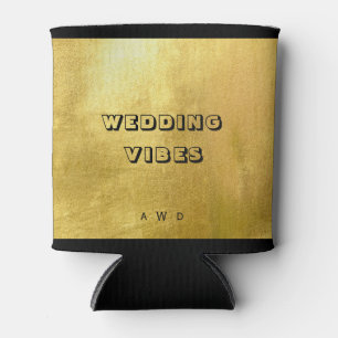 Metallic Gold Wedding Vibes Monogram  Can Cooler