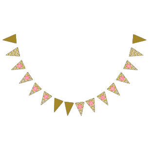 Metallic Gold, White and Pink Chevron Baby Shower Bunting Flags