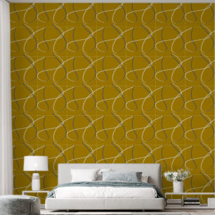 Metallic Gold White Blue Abstract Geometric Wallpaper