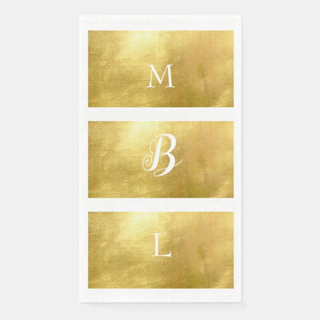 Metallic Gold & White Monogram Elegant Wedding Napkin (Front)