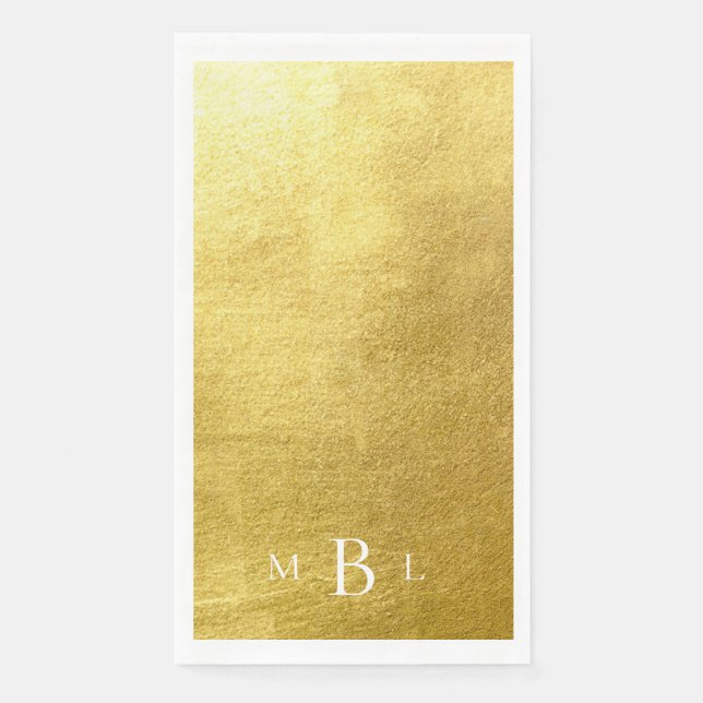 Metallic Gold White Monogram Wedding Napkin (Front)