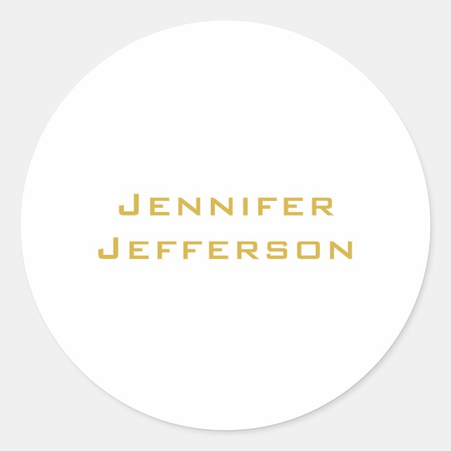 Metallic Gold & White Professional Modern Elegant Classic Round Sticker (Front)