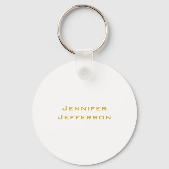 Metallic Gold & White Professional Modern Elegant Keychain (Front)