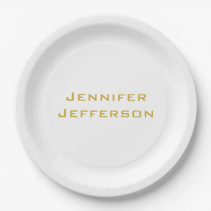 Metallic Gold & White Professional Modern Elegant Paper Plate